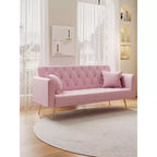 Okak American Style Button Tufted Convertible Sofa Bed with Adjustable Back,Velvet Upholstered Sleeper Couch for Living Room,Apartment
