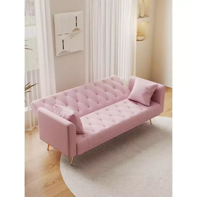 Okak American Style Button Tufted Convertible Sofa Bed with Adjustable Back,Velvet Upholstered Sleeper Couch for Living Room,Apartment