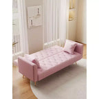 Okak American Style Button Tufted Convertible Sofa Bed with Adjustable Back,Velvet Upholstered Sleeper Couch for Living Room,Apartment