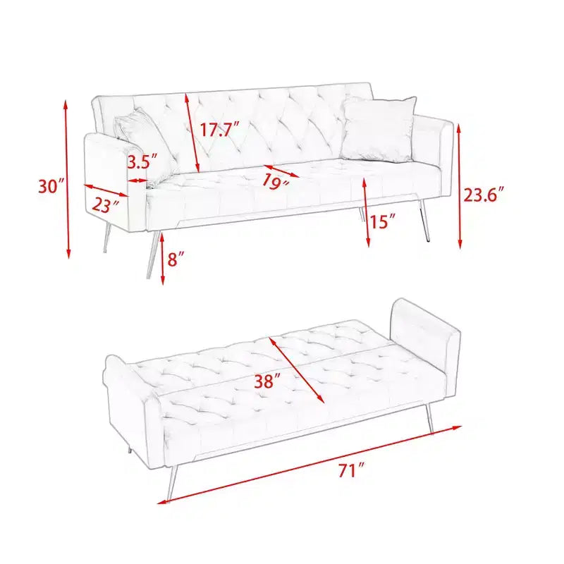 Okak American Style Button Tufted Convertible Sofa Bed with Adjustable Back,Velvet Upholstered Sleeper Couch for Living Room,Apartment