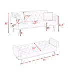 Okak American Style Button Tufted Convertible Sofa Bed with Adjustable Back,Velvet Upholstered Sleeper Couch for Living Room,Apartment