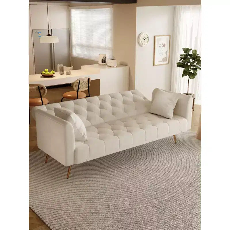 Okak American Style Button Tufted Convertible Sofa Bed with Adjustable Back,Velvet Upholstered Sleeper Couch for Living Room,Apartment