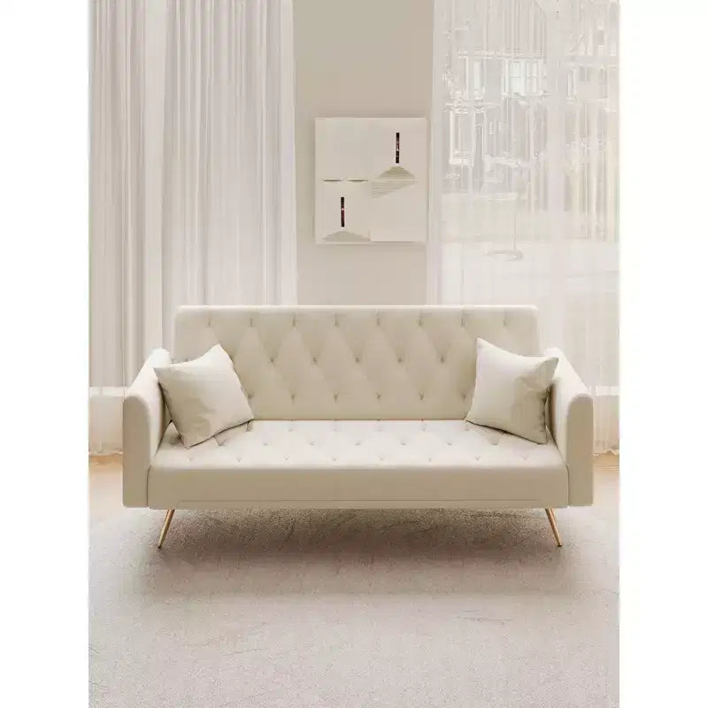 Okak American Style Button Tufted Convertible Sofa Bed with Adjustable Back,Velvet Upholstered Sleeper Couch for Living Room,Apartment