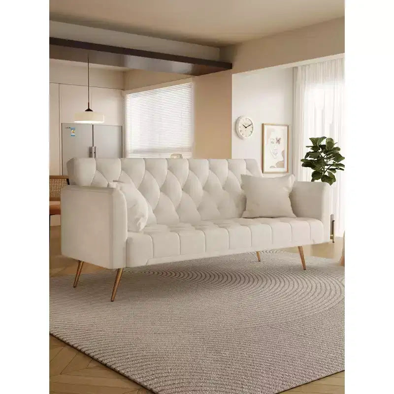 Okak American Style Button Tufted Convertible Sofa Bed with Adjustable Back,Velvet Upholstered Sleeper Couch for Living Room,Apartment