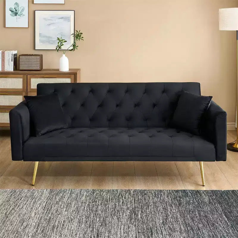 Okak American Style Button Tufted Convertible Sofa Bed with Adjustable Back,Velvet Upholstered Sleeper Couch for Living Room,Apartment