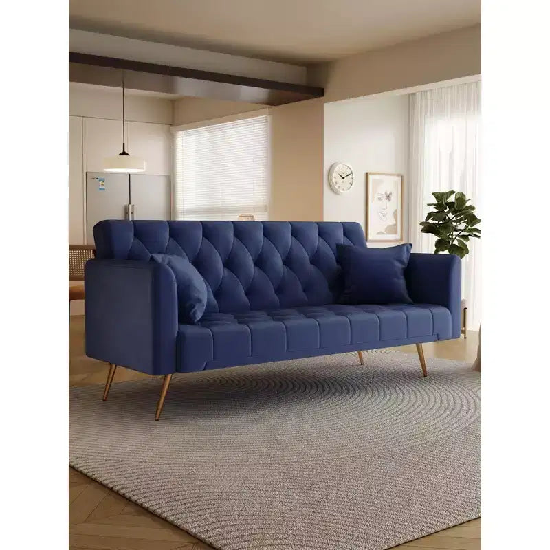 Okak American Style Button Tufted Convertible Sofa Bed with Adjustable Back,Velvet Upholstered Sleeper Couch for Living Room,Apartment
