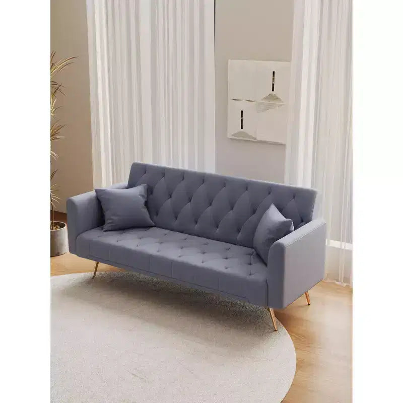 Okak American Style Button Tufted Convertible Sofa Bed with Adjustable Back,Velvet Upholstered Sleeper Couch for Living Room,Apartment