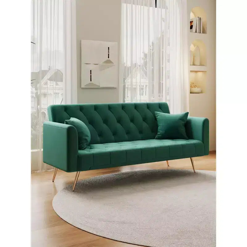 Okak American Style Button Tufted Convertible Sofa Bed with Adjustable Back,Velvet Upholstered Sleeper Couch for Living Room,Apartment