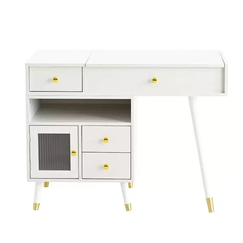 Okak 3-IN-1 Makeup Vanity with Flip-Top Mirror & Adjustable Cabinet, Dressing Table with Padding Stool, Vanity Table for Bedroom, White