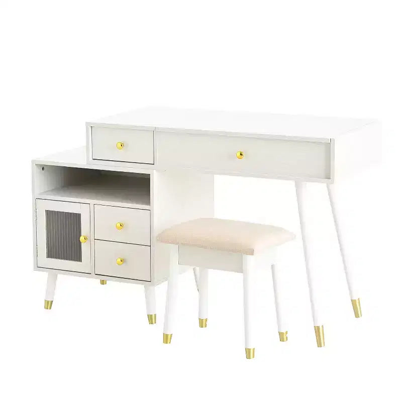 Okak 3-IN-1 Makeup Vanity with Flip-Top Mirror & Adjustable Cabinet, Dressing Table with Padding Stool, Vanity Table for Bedroom, White