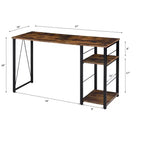 TUYOHW Weathered Oak Finish Writing Desk,Writing Table with 2-Tier Shelves,Metal Open Base,Rectangular Study Desk for Home Office,Bedroom