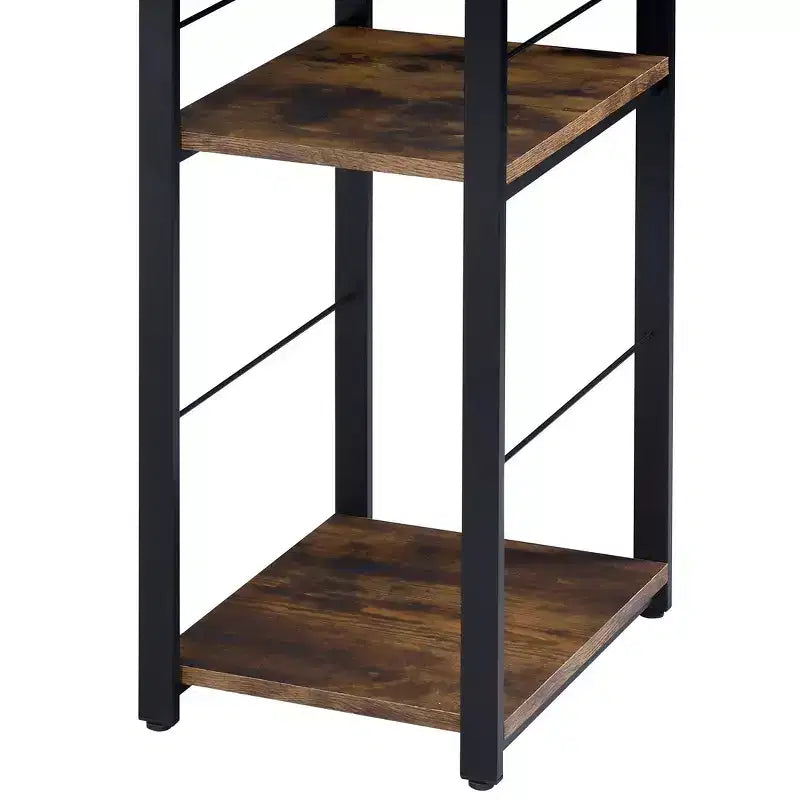 TUYOHW Weathered Oak Finish Writing Desk,Writing Table with 2-Tier Shelves,Metal Open Base,Rectangular Study Desk for Home Office,Bedroom