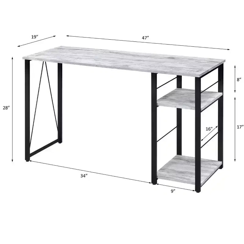 TUYOHW Weathered Oak Finish Writing Desk,Writing Table with 2-Tier Shelves,Metal Open Base,Rectangular Study Desk for Home Office,Bedroom