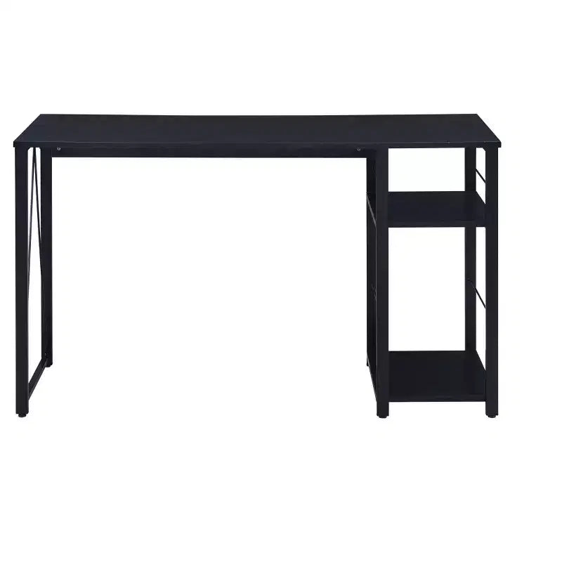 TUYOHW Weathered Oak Finish Writing Desk,Writing Table with 2-Tier Shelves,Metal Open Base,Rectangular Study Desk for Home Office,Bedroom