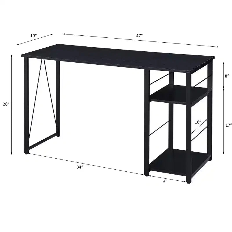 TUYOHW Weathered Oak Finish Writing Desk,Writing Table with 2-Tier Shelves,Metal Open Base,Rectangular Study Desk for Home Office,Bedroom