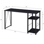 TUYOHW Weathered Oak Finish Writing Desk,Writing Table with 2-Tier Shelves,Metal Open Base,Rectangular Study Desk for Home Office,Bedroom