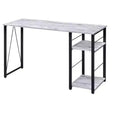 TUYOHW Weathered Oak Finish Writing Desk,Writing Table with 2-Tier Shelves,Metal Open Base,Rectangular Study Desk for Home Office,Bedroom