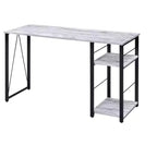TUYOHW Weathered Oak Finish Writing Desk,Writing Table with 2-Tier Shelves,Metal Open Base,Rectangular Study Desk for Home Office,Bedroom