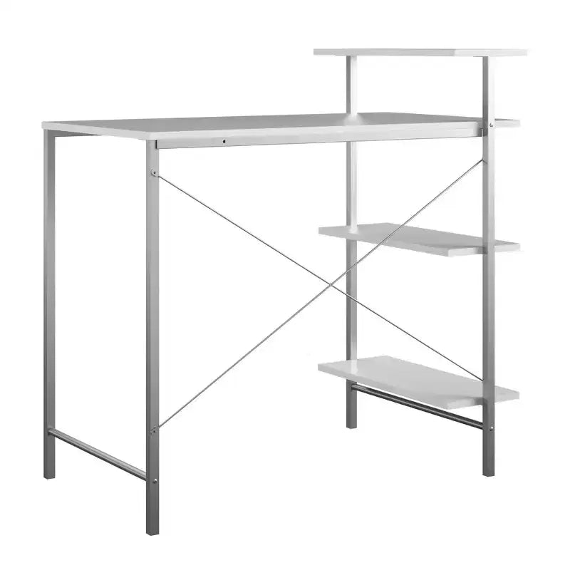 TUYOHW Side Storage Student Desk,Modern Study Desk with Laminated Top & Metal Frame,Spacious Desktop with Shelves for Homework Laptop Books,White