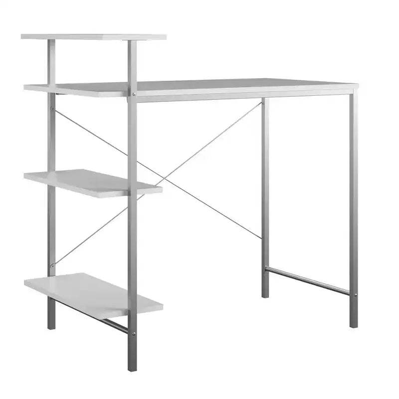 TUYOHW Side Storage Student Desk,Modern Study Desk with Laminated Top & Metal Frame,Spacious Desktop with Shelves for Homework Laptop Books,White