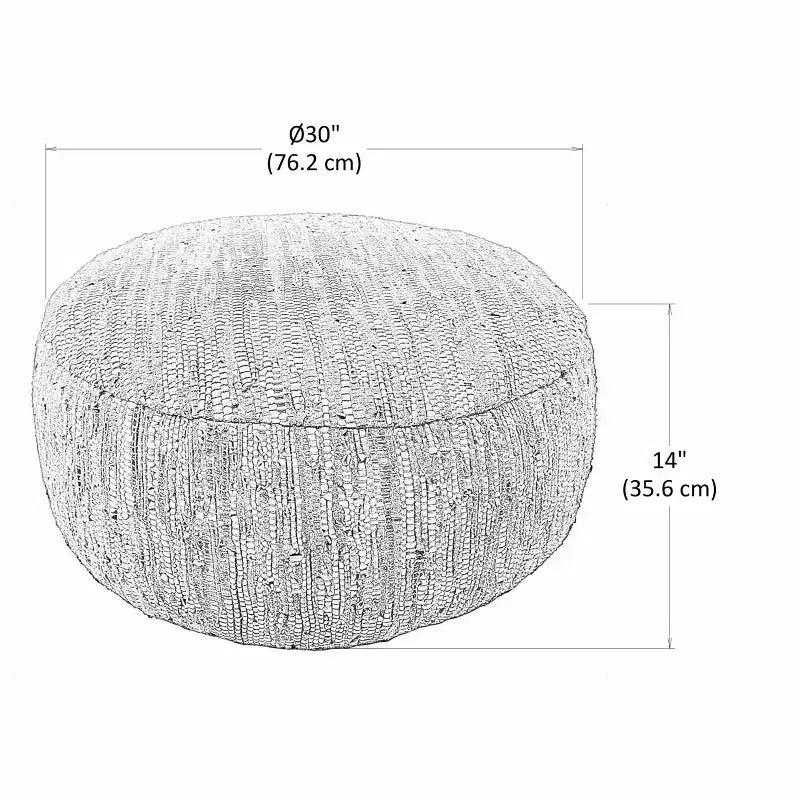 Garcia 30 inch Wide Boho Pouf in Genuine Woven Leather, Assembled