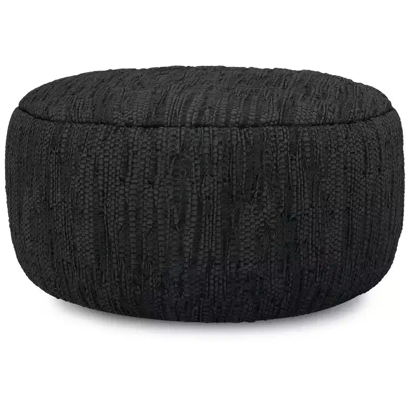 Garcia 30 inch Wide Boho Pouf in Genuine Woven Leather, Assembled