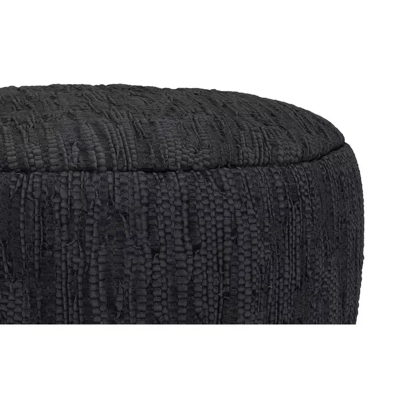 Garcia 30 inch Wide Boho Pouf in Genuine Woven Leather, Assembled