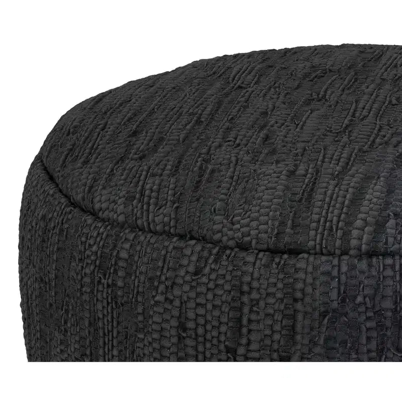 Garcia 30 inch Wide Boho Pouf in Genuine Woven Leather, Assembled