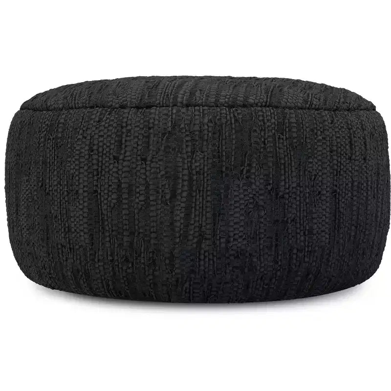 Garcia 30 inch Wide Boho Pouf in Genuine Woven Leather, Assembled