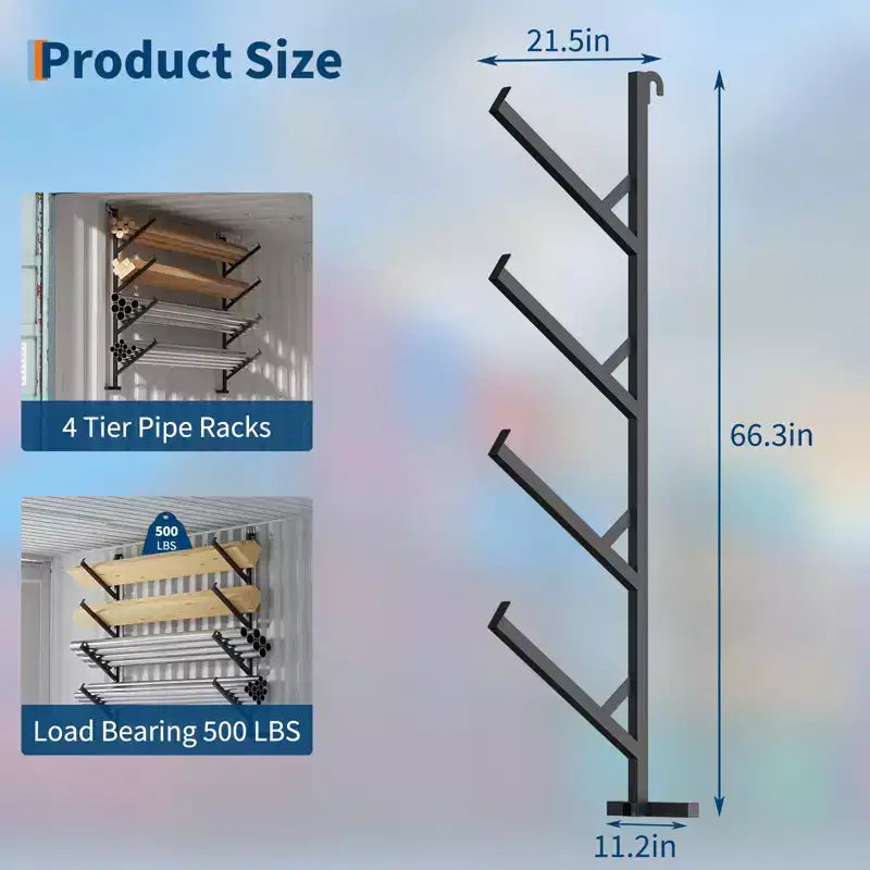 2-Pack 4-Tier Heavy-Duty Shipping Container Pipe Rack, No-Drill Shelving Brackets, Easy to Install Hanging Racks with 400lbs Capacity