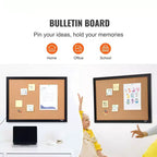 Cork Bulletin Board 36x24 Inch, Framed Pin Board with Push Pins for Home Office School
