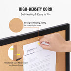 Cork Bulletin Board 36x24 Inch, Framed Pin Board with Push Pins for Home Office School