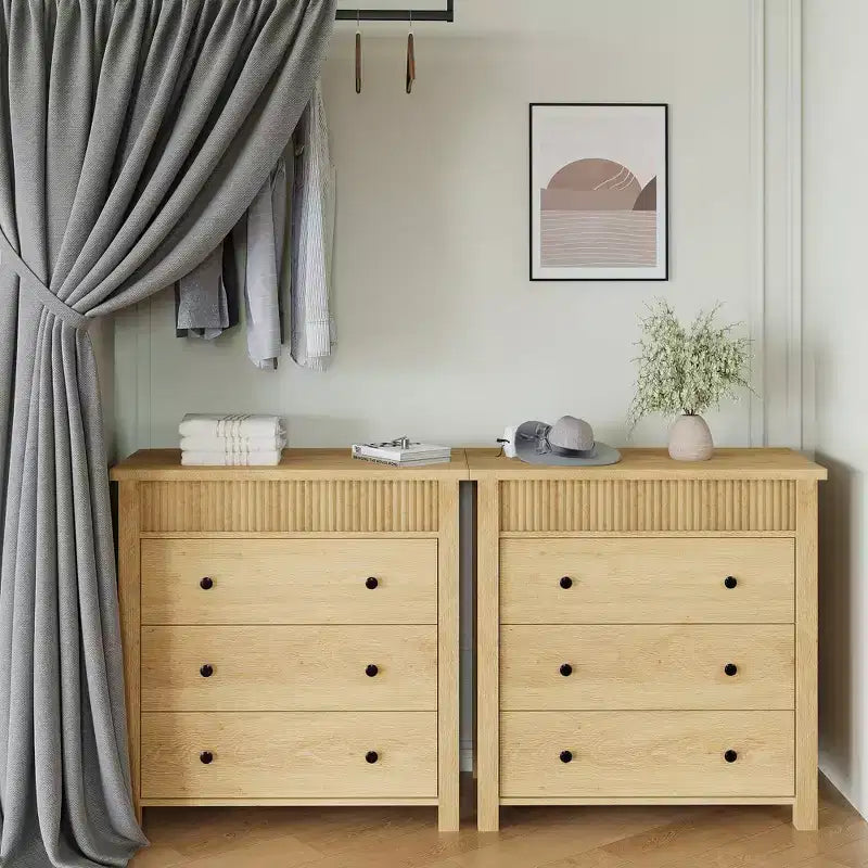 Dresser for Bedroom Nightstand, Wooden Chest of Drawers, Fluted End Table, Storage Organizer for Living Room, Hallway and Entryway