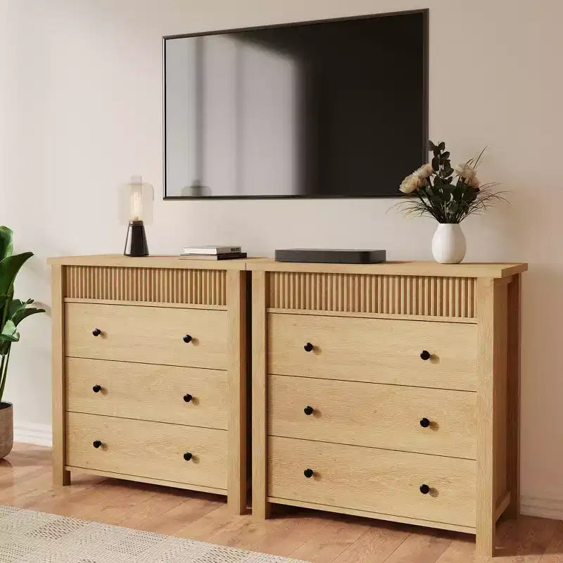 Dresser for Bedroom Nightstand, Wooden Chest of Drawers, Fluted End Table, Storage Organizer for Living Room, Hallway and Entryway