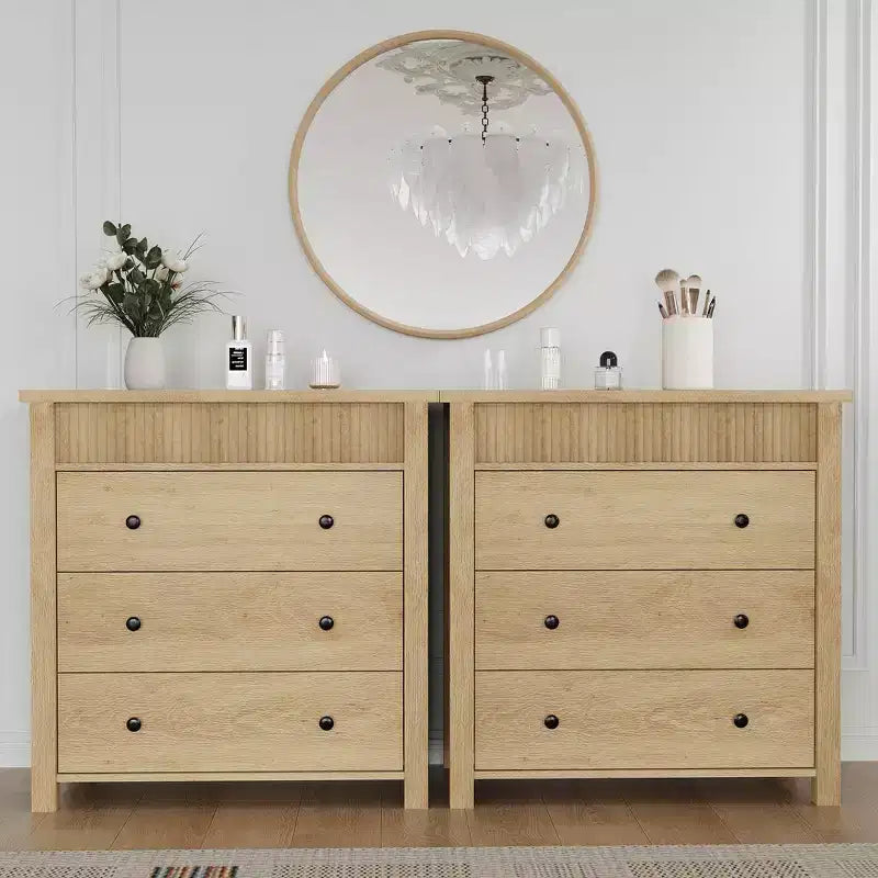 Dresser for Bedroom Nightstand, Wooden Chest of Drawers, Fluted End Table, Storage Organizer for Living Room, Hallway and Entryway