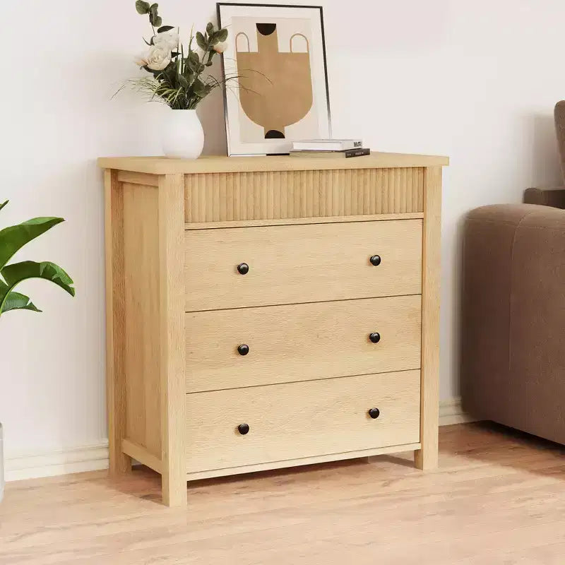 Dresser for Bedroom Nightstand, Wooden Chest of Drawers, Fluted End Table, Storage Organizer for Living Room, Hallway and Entryway