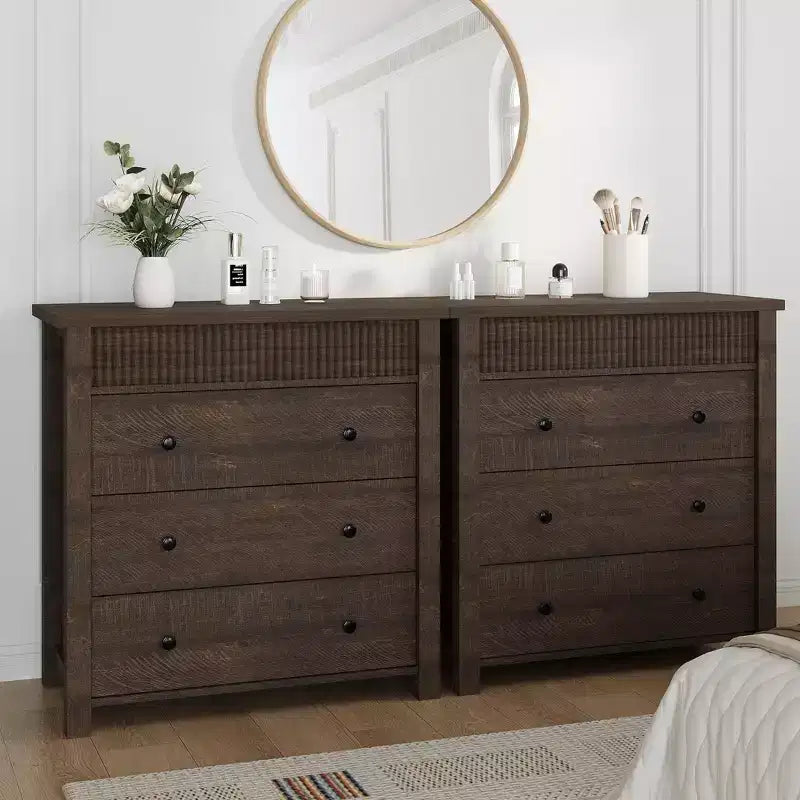Dresser for Bedroom Nightstand, Wooden Chest of Drawers, Fluted End Table, Storage Organizer for Living Room, Hallway and Entryway
