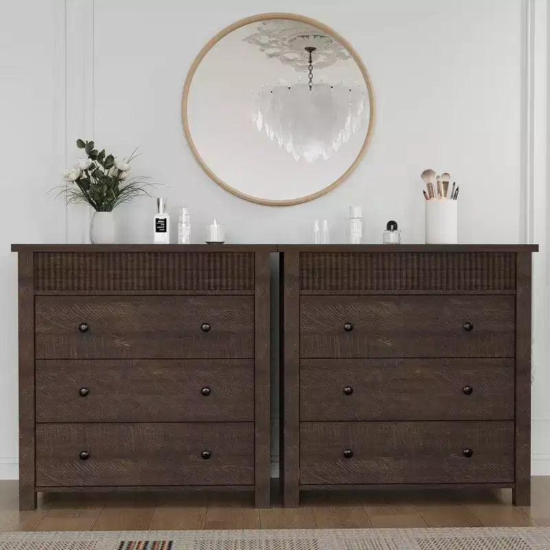 Dresser for Bedroom Nightstand, Wooden Chest of Drawers, Fluted End Table, Storage Organizer for Living Room, Hallway and Entryway