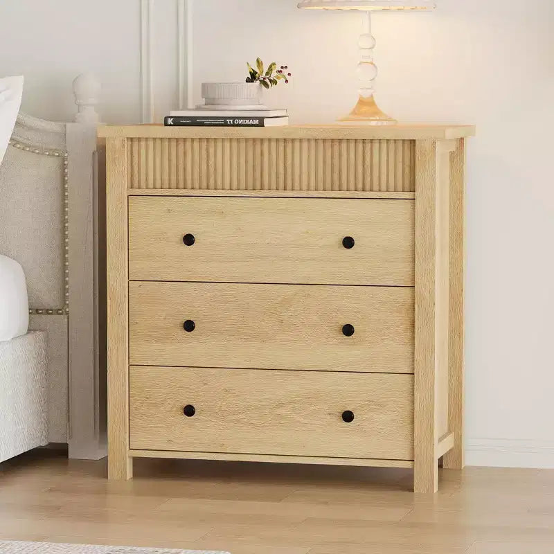 Dresser for Bedroom Nightstand, Wooden Chest of Drawers, Fluted End Table, Storage Organizer for Living Room, Hallway and Entryway