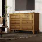 Dresser for Bedroom, 6 Drawer Wide Dresser Storage Organizer, Modern Wooden Chest of Drawers with Metal Handles for Hallway, Entryway, Home Office