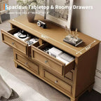 Dresser for Bedroom, 6 Drawer Wide Dresser Storage Organizer, Modern Wooden Chest of Drawers with Metal Handles for Hallway, Entryway, Home Office