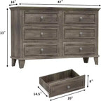 Dresser for Bedroom, 6 Drawer Wide Dresser Storage Organizer, Modern Wooden Chest of Drawers with Metal Handles for Hallway, Entryway, Home Office