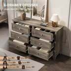 Dresser for Bedroom, 6 Drawer Wide Dresser Storage Organizer, Modern Wooden Chest of Drawers with Metal Handles for Hallway, Entryway, Home Office