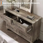 Dresser for Bedroom, 6 Drawer Wide Dresser Storage Organizer, Modern Wooden Chest of Drawers with Metal Handles for Hallway, Entryway, Home Office
