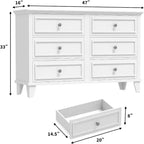 Dresser for Bedroom, 6 Drawer Wide Dresser Storage Organizer, Modern Wooden Chest of Drawers with Metal Handles for Hallway, Entryway, Home Office
