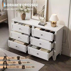 Dresser for Bedroom, 6 Drawer Wide Dresser Storage Organizer, Modern Wooden Chest of Drawers with Metal Handles for Hallway, Entryway, Home Office