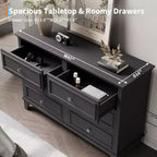 Dresser for Bedroom, 6 Drawer Wide Dresser Storage Organizer, Modern Wooden Chest of Drawers with Metal Handles for Hallway, Entryway, Home Office