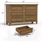Dresser for Bedroom, 6 Drawer Wide Dresser Storage Organizer, Modern Wooden Chest of Drawers with Metal Handles for Hallway, Entryway, Home Office