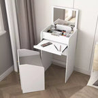 Makeup Vanity Desk with Mirror, Small Makeup Vanity Set with Storage Compartment, 2 Drawers & Hidden Stool, Modern Space-Saving Dressing Table