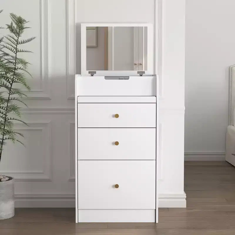 Makeup Vanity Desk with Mirror, Small Makeup Vanity Set with Storage Compartment, 2 Drawers & Hidden Stool, Modern Space-Saving Dressing Table